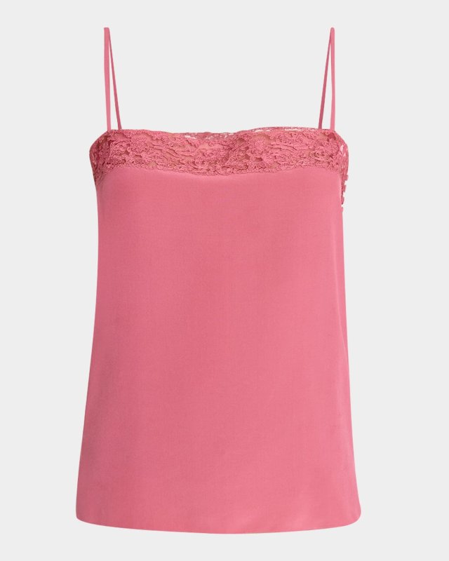 Lace-Trim Silk Button-Side Cami Tank